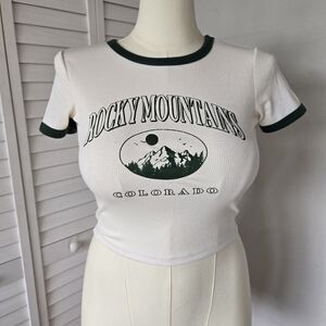 Faded Rose‎ Rocky Mountains Ringer Tee Size M Y2K Retro Graphic Babyfit Top